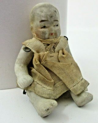 Porcelain Bisque Jointed Miniature Baby Doll Figure Wire Joint Vintage Dollhouse