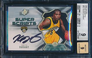 2007 - 08 Spx Scripts Auto Kevin Durant Rookie Rc Bgs 9