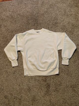 Vintage Lee Cotton Cross Grain Sweatshirt White Blank Men’s Large Made In Usa