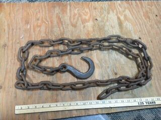 Antique Wrought Iron Hook,  Length Of Log Chain 8 1/2 