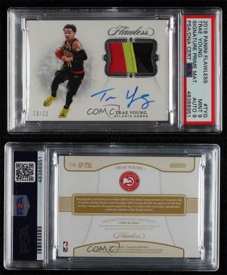 2018 - 19 Flawless Signature Prime Materials 13/22 Trae Young PSA 9 Rookie Auto 3