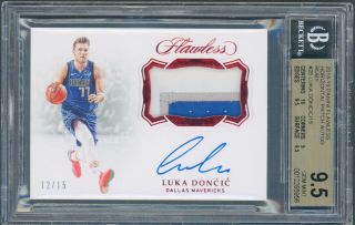 2018 Panini Flawless Luka Doncic Horizontal Patch Auto /15 Bgs 9.  5 Gem Rc