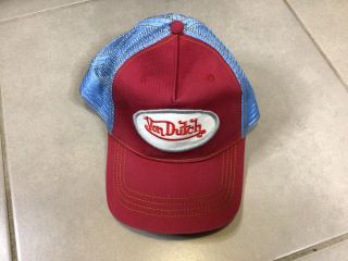 Vtg Von Dutch Patch And Mesh Trucker Hat Snap Back Blue And Red Adjustable
