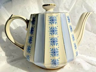 Vintage Sadler England Teapot Blue & White Gold Trim 6 " High Guc
