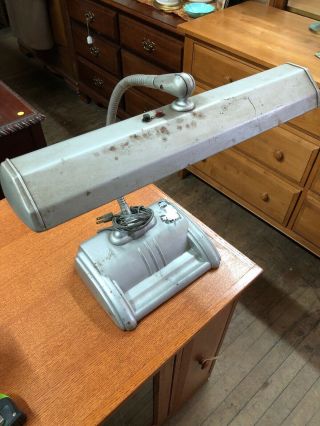 Vintage Gray Steel Metal Art Deco Mid Century Industrial Desk Lamp Lighting