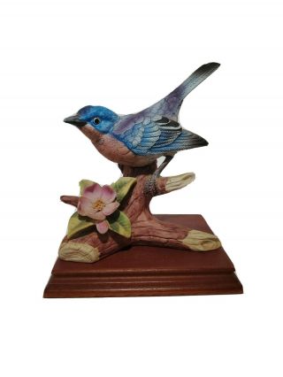 Vintage Andrea By Sadek 6” Tall Bluebird Figurine 9973 W Wood Stand Blue Bird