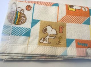 Vintage Chatham Peanuts Snoopy Baby Blanket W/ Satin Trim Acrylic Alphabet Abcs