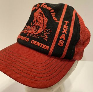 Vtg Ft Worth Fin Feather Sports Center Mesh Snapback Hat Cap Usa Fishing Texas