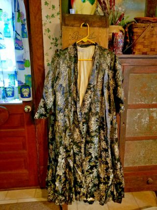 Vintage Royal Hawaiian Black With Gold Kimono / Robe - Long And Lovely