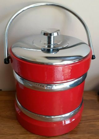Retro Red & Chrome Vintage Mid Century Shelton Ware Inc Ice Bucket