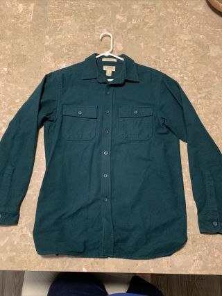 Vintage Ll Bean Chamois Cloth Shirt Flannel Mens M Long Sleeve Button Down Green
