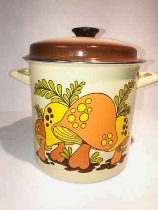 Vintage Merry Mushroom Enamelware Stock Pot By Sears Hec 3 Cups