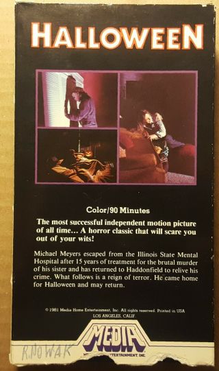 Halloween VHS Media Home Entertainment RARE John Carpenter Vintage 1981 Horror 2