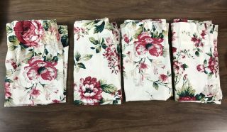 Vintage Set Of 4 Cafe Curtains Cotton Waverly? Floral Cabbage Rose Pink 26 X 24