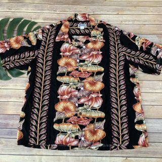 Kalakaua Mens Vintage Hawaiian Shirt Size 3xl Black Pink Anthurium Floral Aloha