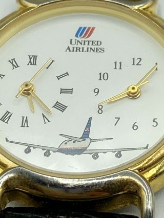 Vtg United Airlines Two Time Zone Watch Plane Leather Band.  Needs Battery