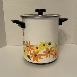 Vintage Ekco Country Garden Enamel Ware Soup Pot Steamer Daisies
