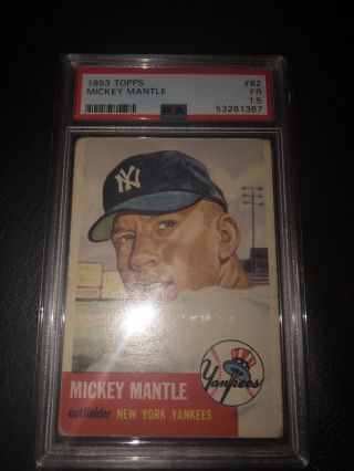 1953 Topps 82 Mickey Mantle Hof Yankees Psa 1.  5 Sharp Freshly Graded