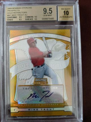 Mike Trout 2009 Bowman Sterling Prospects Gold Refractor Rc /50 Bgs 9.  5 10 Auto