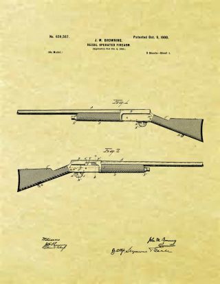 Display Art Print Us Patent For Browning Auto 5 Remington Model 11 Gun A5 A - 5