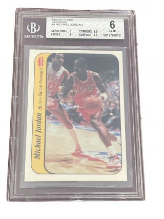 1986 - 87 Fleer Michael Jordan Rookie Rc Card Sticker Bgs 6 Ex - Nm,  Subs Of 9 - 8.  5