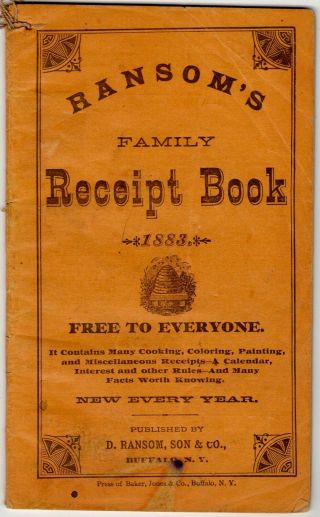 1883,  Ransom Family Receipt Book Family Medicine,  To Everyone ",  Jw Hall Co