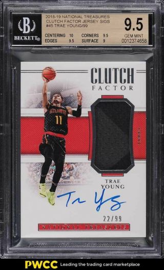 2018 National Treasures Clutch Factor Trae Young Rookie Patch Auto /99 Bgs 9.  5