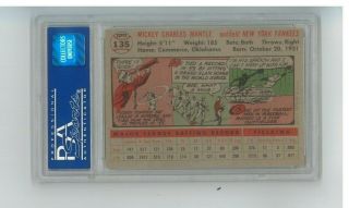 1956 TOPPS 135 MICKEY MANTLE PSA 8 OC NM - DISPLAYS VERY WELL SEE SCANS 2