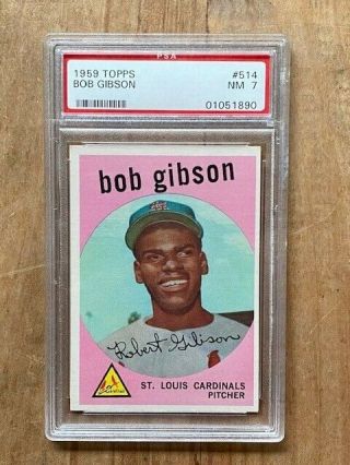 1959 Topps 514 Bob Gibson Rookie Rc Psa 7 Nm Beauty Sharp Corners/great Color