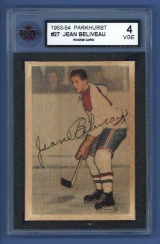 1953 - 54 Parkhurst 27 Jean Beliveau (rc) Ksa 4 Vgex Montreal Canadiens Rookie