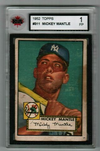 1952 Topps 311 Mickey Mantle Yankees Rookie Ksa 1 (100 Authentic)