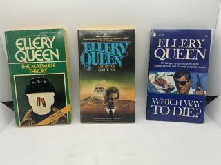 3 Vintage Ellery Queen Pbs: Which Way To Die,  On The Eighth Day,  Madman Theory