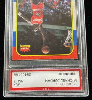 1986 Fleer 57 Michael Jordan RC Rookie HOF Chicago Bulls Centered PSA 7 NM 2079 3