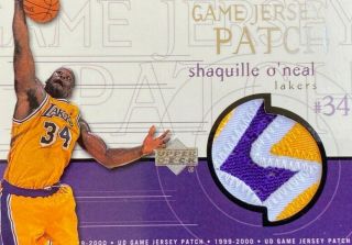 1999 - 2000 Upper Deck Basketball Shaquille O ' Neal Game Patch GJP2 3 - color 3