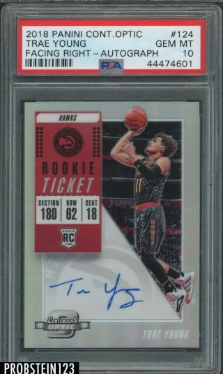 2018 - 19 Contenders Optic Prizm Rookie Ticket Trae Young Rc Auto Variation Psa 10