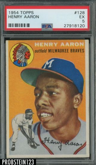 1954 Topps 128 Henry Hank Aaron Braves Rc Rookie Hof Psa 5 " Looks Nicer "
