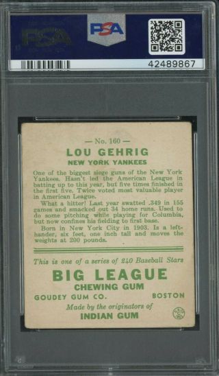 1933 Goudey 160 Lou Gehrig York Yankees HOF PSA 3 VG 