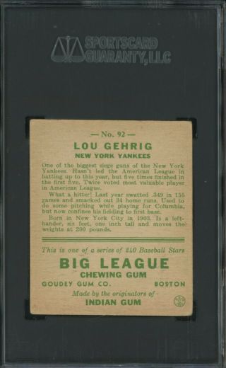 1933 Goudey 92 Lou Gehrig York Yankees HOF SGC 60 EX 5 