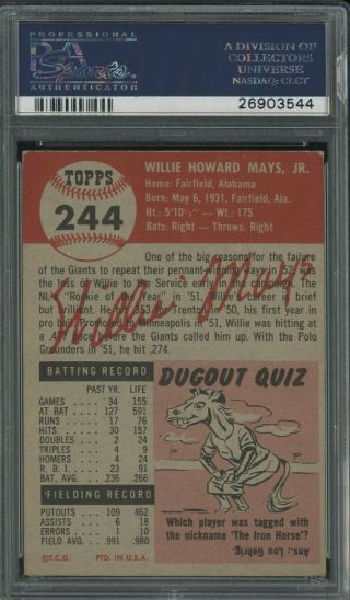 1953 Topps 244 Willie Mays York Giants HOF PSA 4.  5 VG - EX, 2