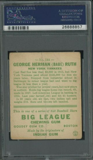 1933 Goudey 144 Babe Ruth York Yankees HOF PSA 1 Poor 