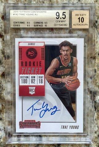 2018 - 19 Panini Contenders Trae Young Rookie Ticket Bgs 9.  5 10 Auto Rc Hawks