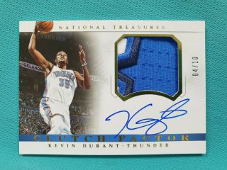 2014 - 15 National Treasures Kevin Durant 4/10 Gold Auto Patch Prime Clutch Jersey