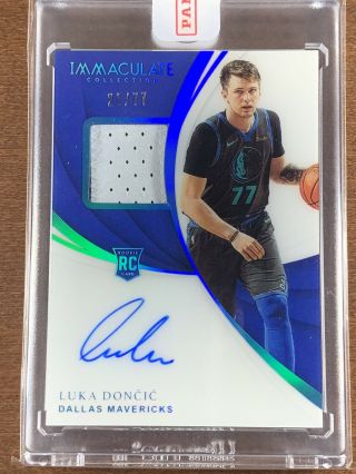 2018 - 19 Immaculate Luka Doncic Rookie Patch Auto Rpa Rc Autograph Jersey /77