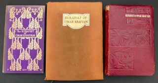 3 Antique The Rubaiyat Of Omar Khayyam Books With Gold On Cloth Suede & Leather