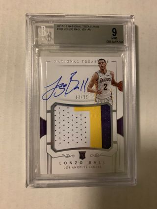 Lonzo Ball 2017 - 18 National Treasures True Rookie Patch Auto /99 Bgs 9/10 Rpa
