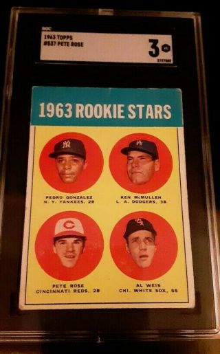 1963 Topps 537 PETE ROSE Rookie Stars - Cincinnati Reds - SGC 3 VG 3