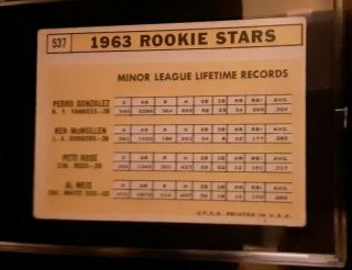 1963 Topps 537 PETE ROSE Rookie Stars - Cincinnati Reds - SGC 3 VG 4