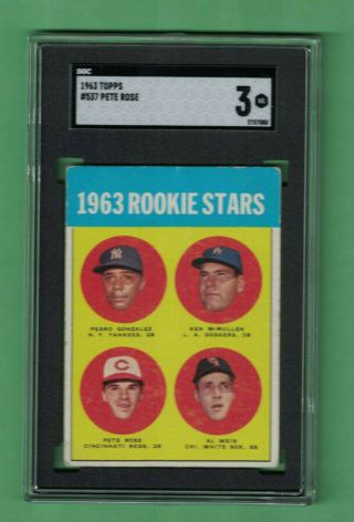 1963 Topps 537 PETE ROSE Rookie Stars - Cincinnati Reds - SGC 3 VG 6