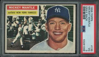 1956 Topps 135 Mickey Mantle Psa 3 Vg (gray Back) York Yankees Looks Nicer