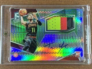 2018 - 19 Spectra Trae Young Rookie Patch Auto Rpa Rc Autograph Green /49